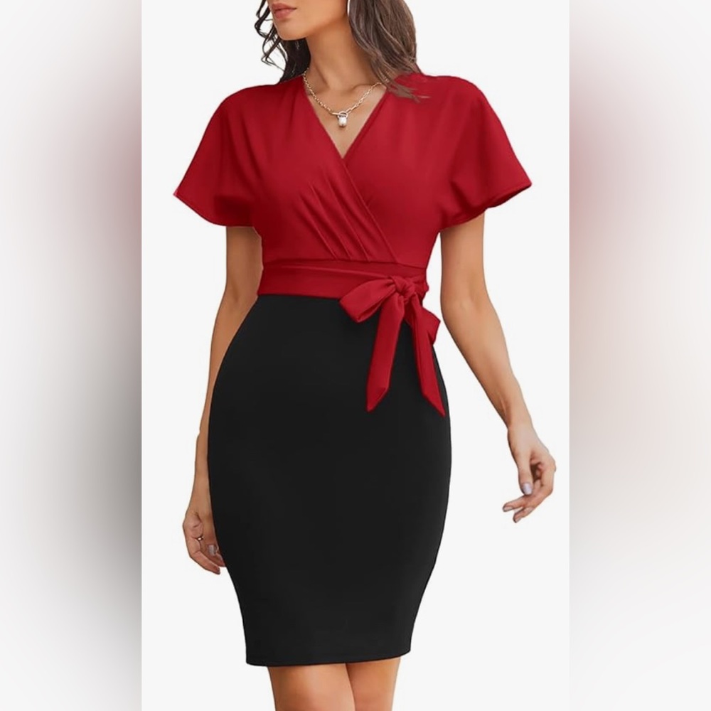 Grace Karin Women's Red & Black Dress Wedding Guest Office Cocktail Work Dress